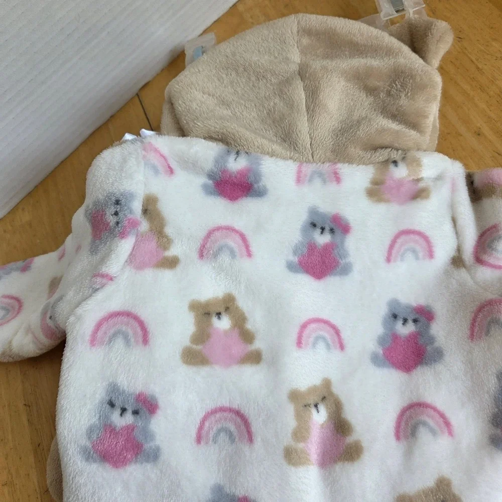 NEW Little Celebrity Two Piece Set Hooded Robe with Plush Teddy Bear Rainbows